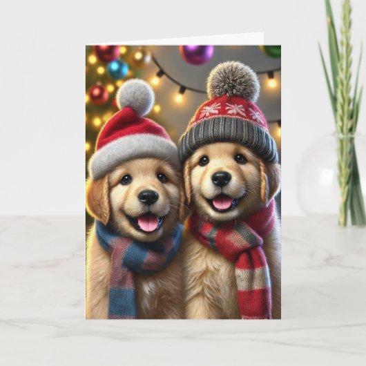Kerstkaart met twee honden feestdagen kaart (Voorkant)