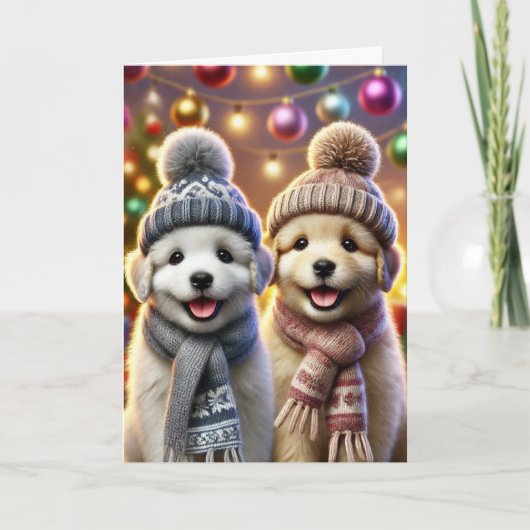 Kerstkaart met twee honden feestdagen kaart (Voorkant)
