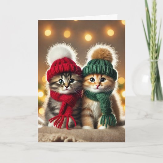 Kerstkaart met twee katten feestdagen kaart (Voorkant)