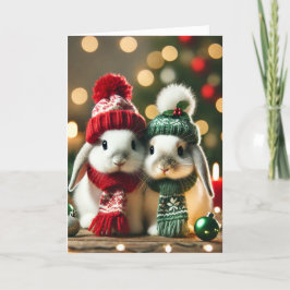 Kerstkaart met twee konijntjes feestdagen kaart