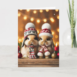 Kerstkaart met twee konijntjes feestdagen kaart