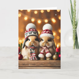 Kerstkaart met twee konijntjes feestdagen kaart