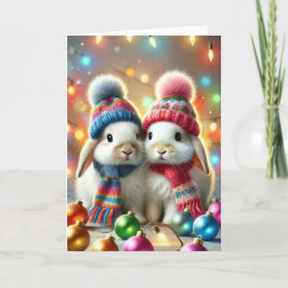 Kerstkaart met twee konijntjes feestdagen kaart