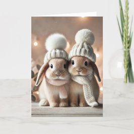 Kerstkaart met twee konijntjes feestdagen kaart