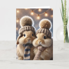 Kerstkaart met twee konijntjes feestdagen kaart