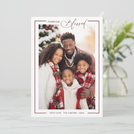 Kerstkaart met typografie 'Forever Blessed' (Staand voorkant)