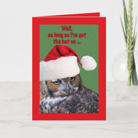 Kerstkaart met Uil en het Pet van de Kerstman Feestdagen Kaart (Voorkant)