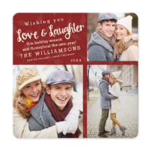 Kerstkaart met vakantiefoto's van liefde en lachen
