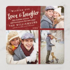 Kerstkaart met vakantiefoto's van liefde en lachen