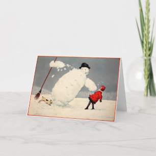 Kerstkaart met vallende sneeuwman in vintage stijl feestdagen kaart