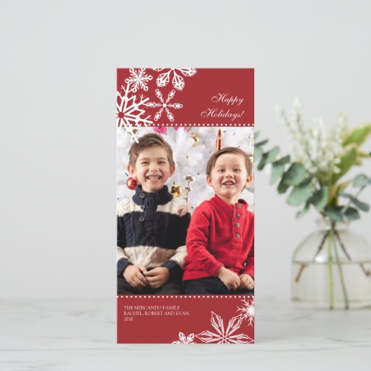 Kerstkaart met vallende sneeuwvlokken (Staand voorkant)