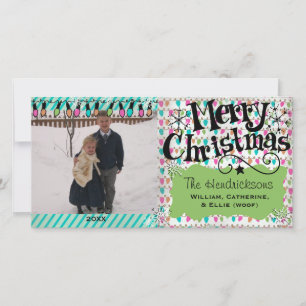 Kerstkaart met veel lichten voor vakantiefoto's