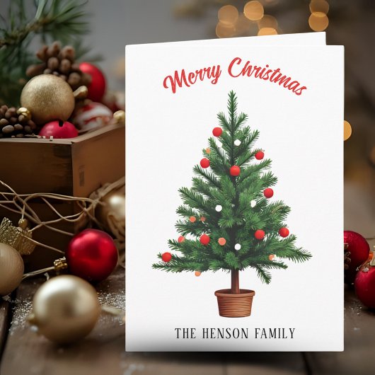 Kerstkaart met versierde dennenboom kaart
