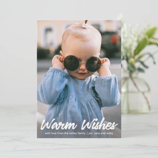 Kerstkaart met verticale foto en warme wensen (Staand voorkant)
