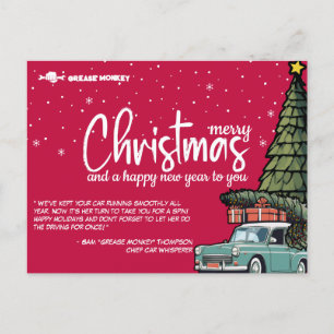 Kerstkaart met verzorgingstips voor de auto en vin feestdagenkaart