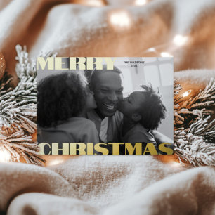 Kerstkaart met vet lettertype en folie feestdagenkaart