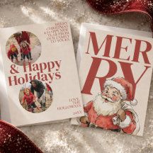 Kerstkaart met vette rode letters en foto van Kers