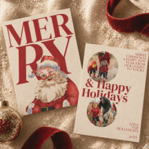 Kerstkaart met vette rode typografie en foto van k