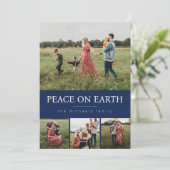 Kerstkaart met vier foto's in collage - Navy (Staand voorkant)