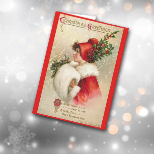Kerstkaart met vintage afbeelding feestdagen kaart