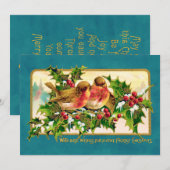 Kerstkaart met Vintage Afbeelding van Vogels en Hu Notitiekaartje (Voorkant / Achterkant)