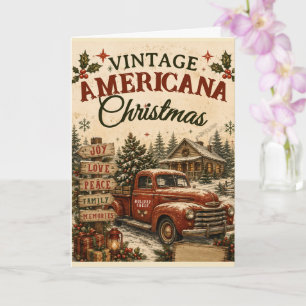 Kerstkaart met vintage Amerikaanse rode vrachtwage Kaart