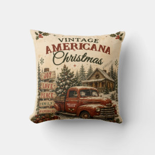 Kerstkaart met vintage Amerikaanse rode vrachtwage Kussen