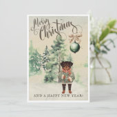 Kerstkaart met vintage aquarel Rottweiler hond (Staand voorkant)