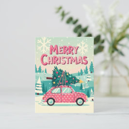 Kerstkaart met vintage auto