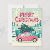 Kerstkaart met vintage auto (Voorkant)