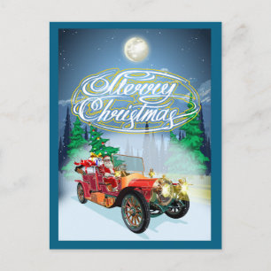 Kerstkaart met vintage auto en kerstman briefkaart