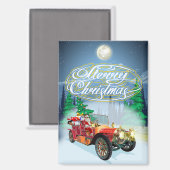 Kerstkaart met vintage auto en kerstman magneet (Voorkant / Achterkant)
