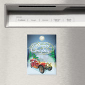 Kerstkaart met vintage auto en kerstman magneet (Insitu (Vaatwasser))