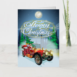Kerstkaart met vintage auto en Sinterklaas Folie Wenskaart