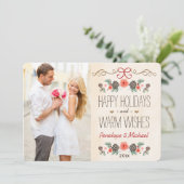 Kerstkaart met Vintage Bloemmotief en Denneappel F (Staand voorkant)