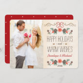 Kerstkaart met Vintage Bloemmotief en Denneappel F (Voorkant / Achterkant)