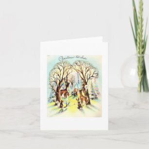 Kerstkaart met vintage bosgezicht kaart