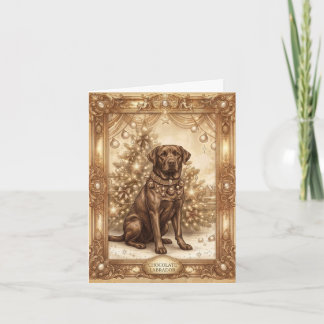Kerstkaart met vintage chocolade labrador feestdagen kaart