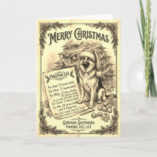 Kerstkaart met vintage Duitse Herder en bio. Kaart