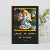 Kerstkaart met vintage engel foto (Staand voorkant)