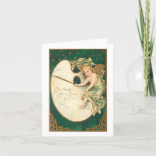 Kerstkaart met vintage engel voor nieuwjaar feestdagen kaart