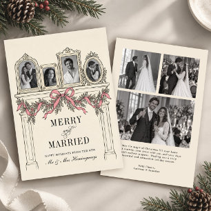 Kerstkaart met vintage fotolijstjes voor getrouwde kaart