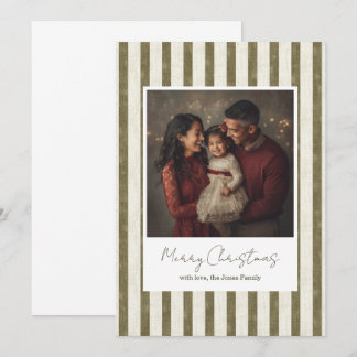 Kerstkaart met vintage groene strepen - 1 foto bedankkaart