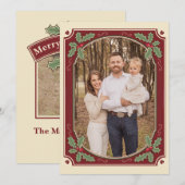 Kerstkaart met vintage-hollyrand (Voorkant / Achterkant)