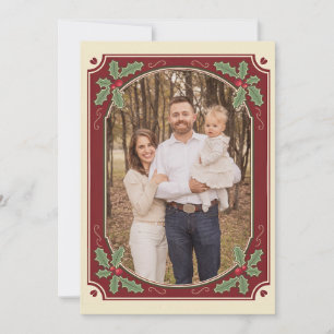 Kerstkaart met vintage-hollyrand