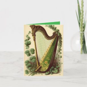 Kerstkaart met vintage Ierse harp Feestdagen Kaart