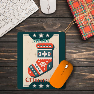 Kerstkaart met vintage-illustratie van kous muismat