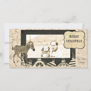 Kerstkaart met vintage ivoor & zwart zebra motief