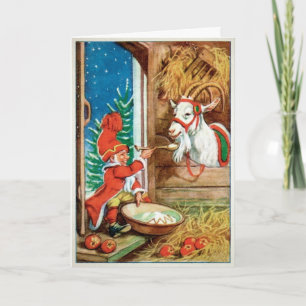 Kerstkaart met vintage julgeit opvallende feestdag feestdagen kaart