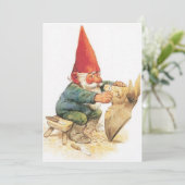 Kerstkaart met vintage kabouter die een hertenkop (Staand voorkant)